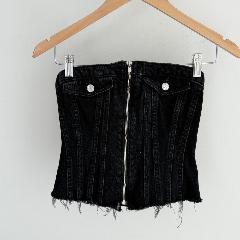 Zara black denim corset top w zip front Womens Small